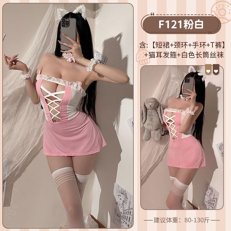 Lace-up Large Size Fat M Sex Lingerie Catwoman Cute Sexy Servant Sweet Maid Uniform Hollow Free 1