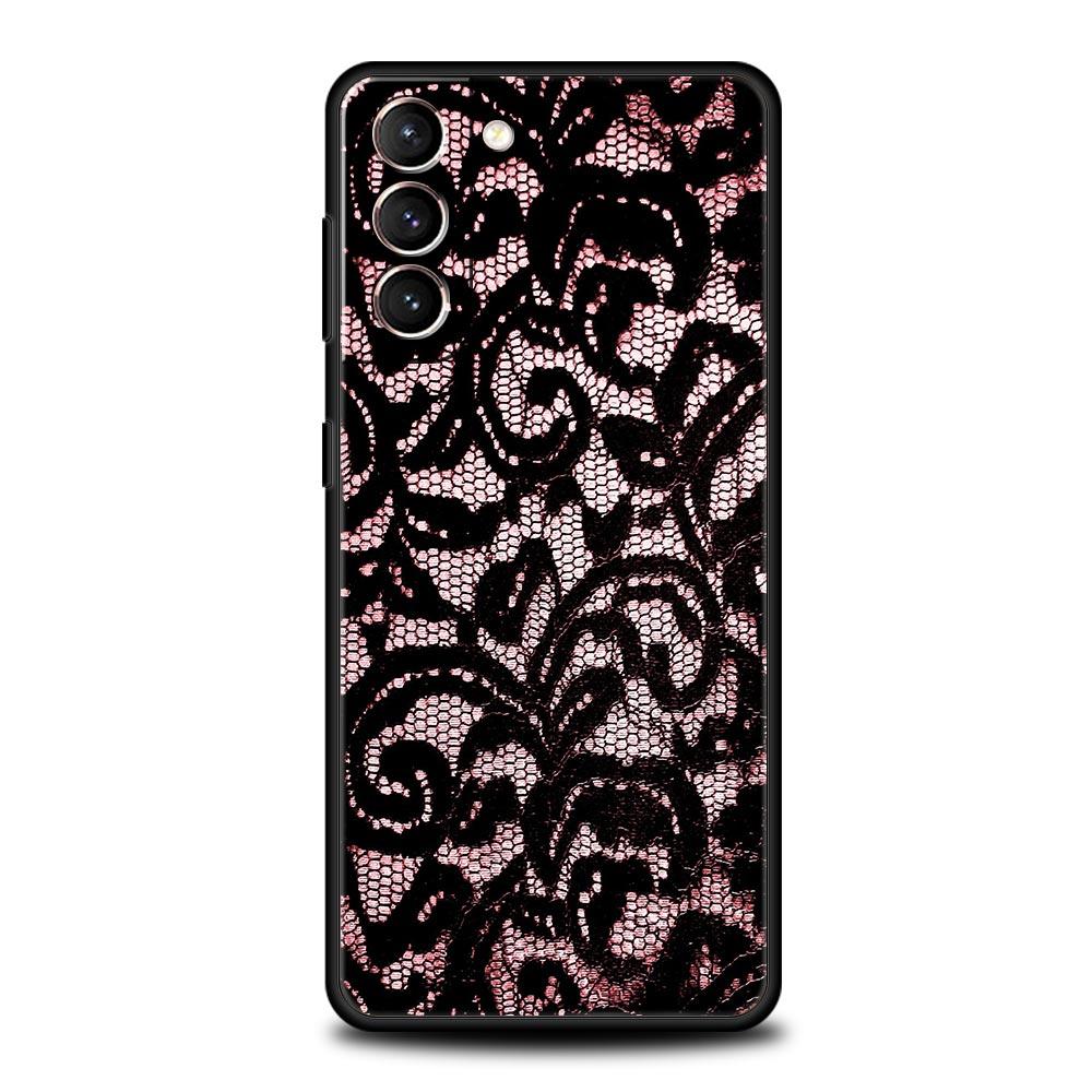 Lace Printed Soft Phone Case For Samsung Galaxy S25 Edge S24 Plus S23 FE S22 S21 S20 Ultra 5G S10 Black Protect Cover