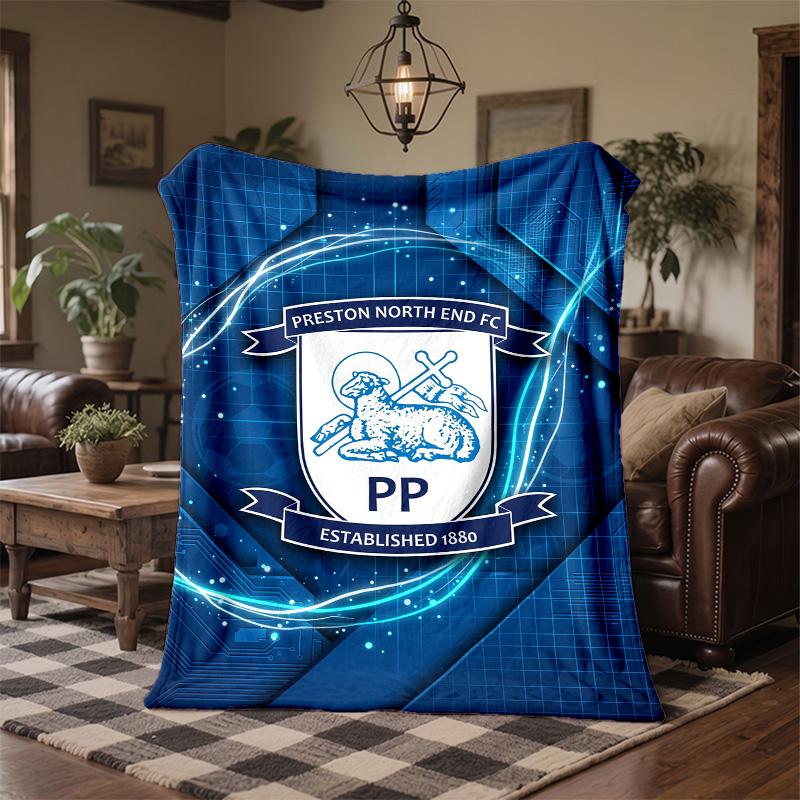 Preston North End Football Print Flannel Blanket Soft Warm Sofa Bed Throw Blanket For Home Office Bedroom