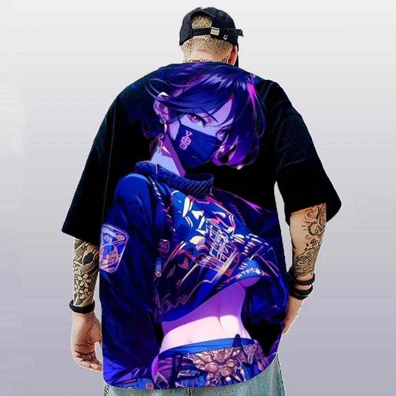Fashionable Men's T-shirt, Anime Girl 3D Printed Short Sleeved, Street Trend Hip-hop Oversized Harajuku Men's Clothing Top