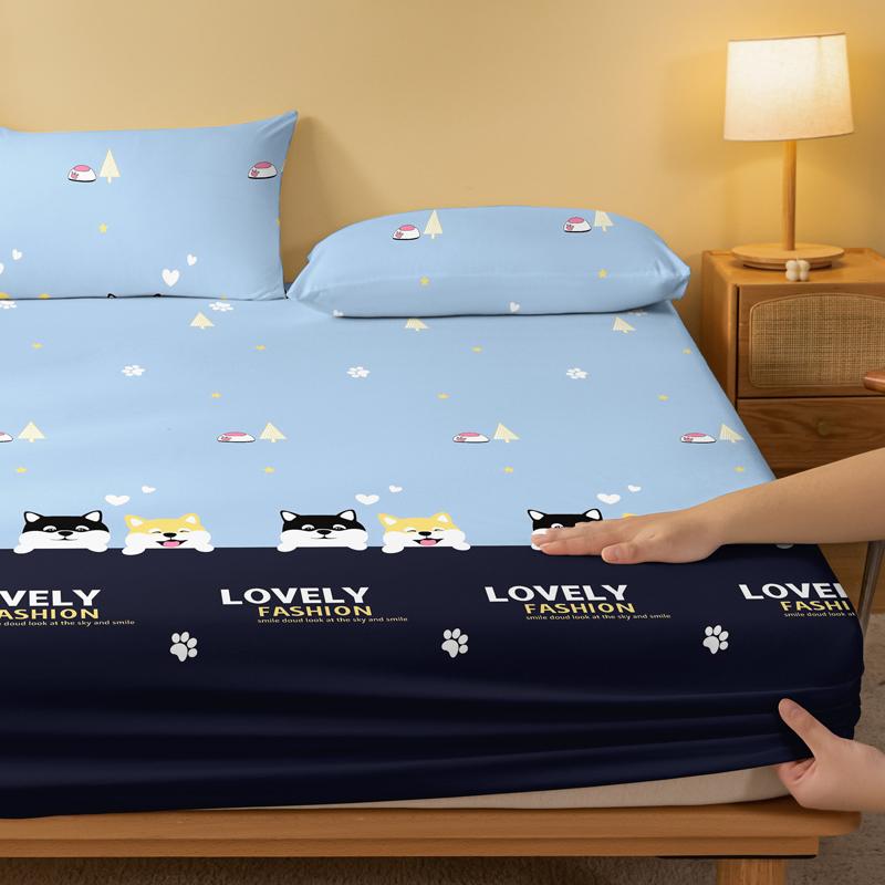 1 Simple Modern Cute Animal Dog Printed Matte Fitted Sheet, Bedroom Printed Bed Cover, Bedding (Excluding Pillowcases)