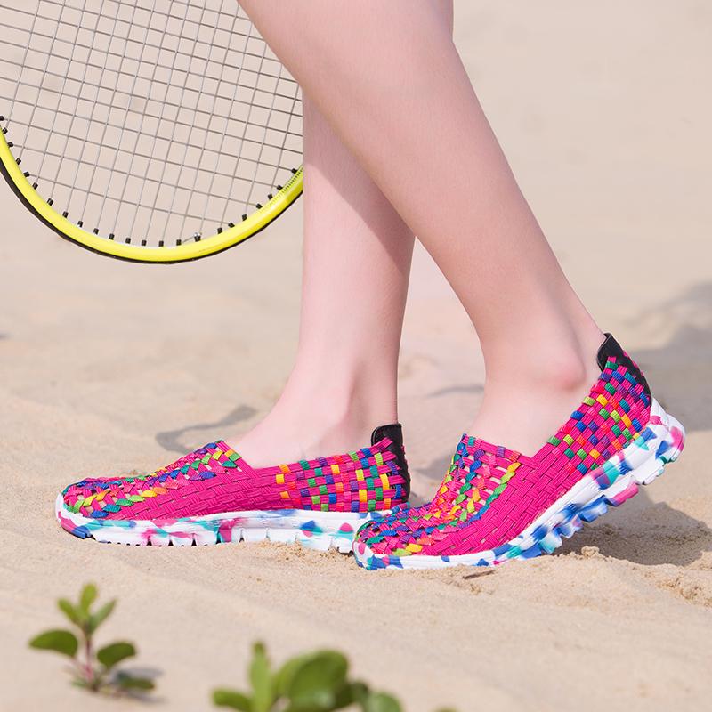 Personalized Fantasy Colored Mesh Hand Woven Elastic Band Sports Shoes for Lazy People, One Foot Flat Casual Shoes for Women