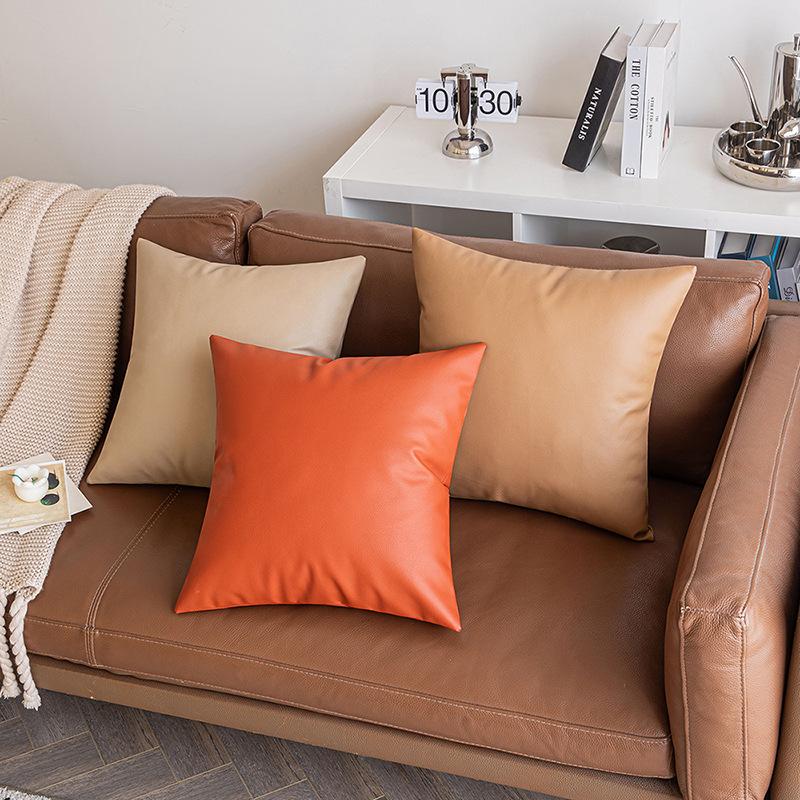 

New Lychee Leather Pillowcase Texture Multi-color Light Luxury Imitation Leather Waterproof Living Room Sofa Pillowcase Waist Pillow Cushion 30 * 50cm without core