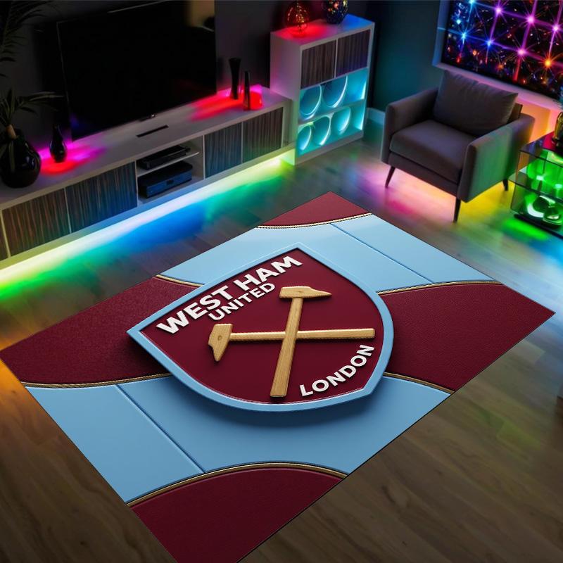 West Ham United Fußball Design Kristall Samt Teppich Gemütlich Nicht?Rutschfester Teppich mit Aufdruck für Schlafzimmer Wohnzimmer Eingang