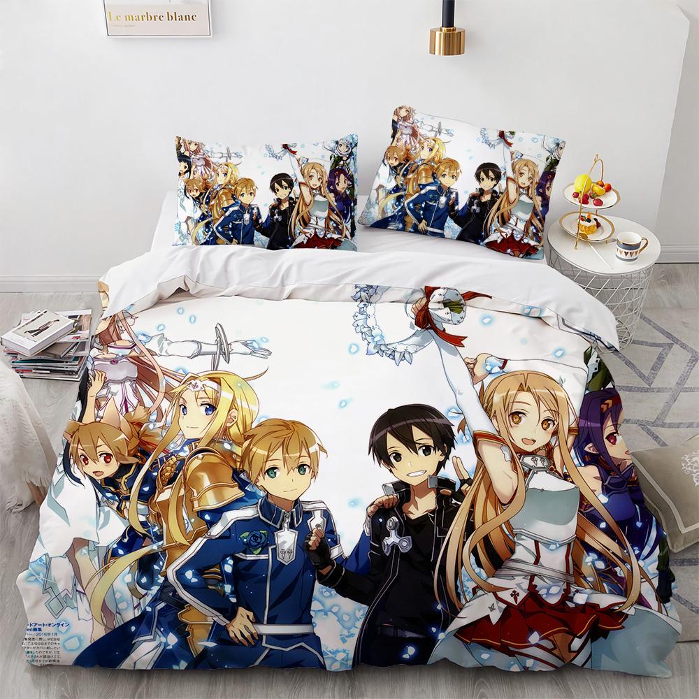 Sword Art Online Bedding Set Anime Duvet Covers King Queen Double Twin Size Adults Kids Bed Linens Single Double Size Decor Home