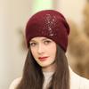 New Winter Hat for Women Fashion Rhinestones Beanie Hat Rabbit Fur Blend Warm Winter Cap Female Windproof Knitted Hat