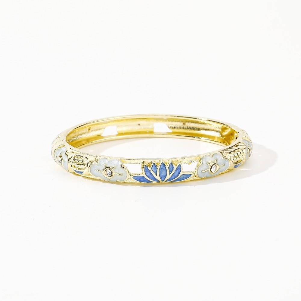 Enamel Chinese Flower Bangle Hollow Out Women s Hand Bracelet  Jewelry Gifts синий
