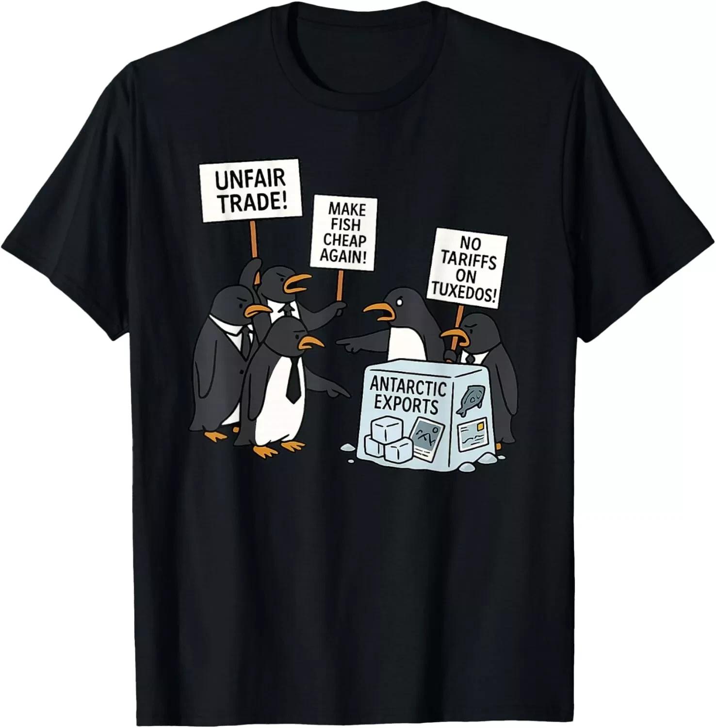 Funny Penguin Protest T-Shirt – Anti Tariffs Political Humor Unisex Graphic Tee 3XL
