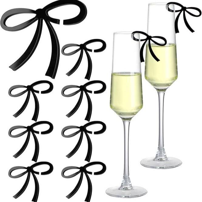 10PC Pink Bow Drink Tags Coquette Bow Markers Table Decoration for Parties Birthday Wedding Coquette Tasting Party Decoration