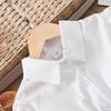 Girls' Long-Sleeve Mesh Patchwork Dress with Waistband and Turn-Down Collar