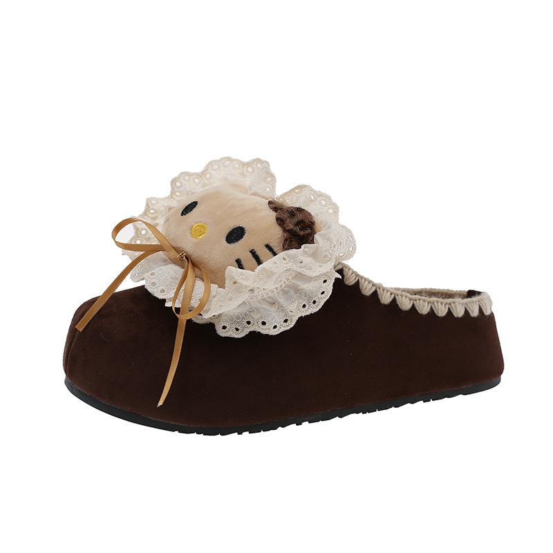 Cute Cartoon Kitten Slippers Women's Autumn and Winter 2025 New Outer Wear College Students Thick-bottomed Bag Head Slippers Tide