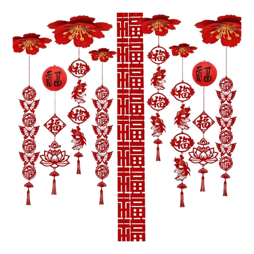 Festive Felt Ceiling Decoration Chinese New Year Hanging Fu Ornament Red Tassel Lucky Horse for Event and Room Decor