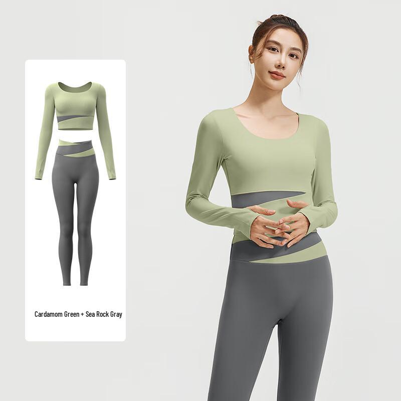 WEZHO Nude-Feel Color-block Long Sleeve Yoga Set