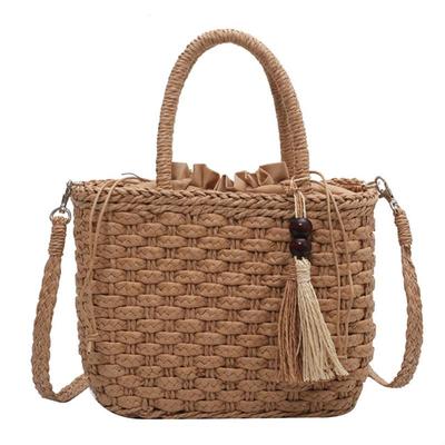 Moda damska torebka ze słomy z frędzlami Summer Beach ręcznie tkane torby rattanowe Crossbody
