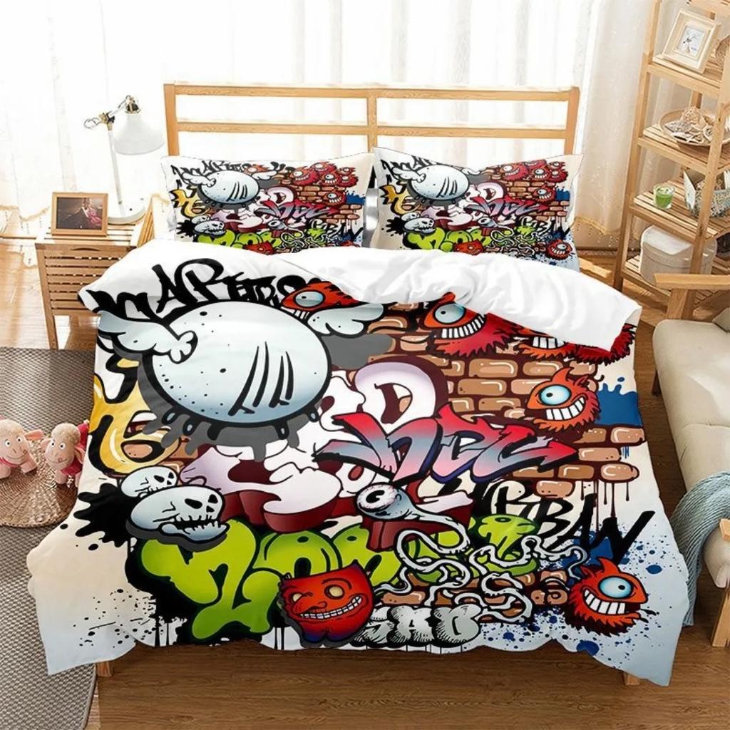Hippie Graffiti Bedding Set For Bedroom Soft Modern Bedspreads Comefortable Kids Duvet Cover Quilt Cover And Pillowcase
