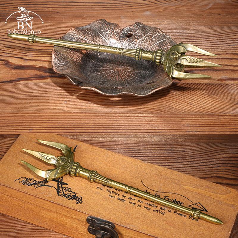 Copper Trident Tea Knife Desk Ornaments Vintage Brass Miniatures Figurines Decorations Greek Mythology Poseidon Accessory