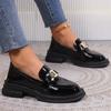 Ladies Shoes On Sale 2024 Fashion Slip On Women's Pumps Autumn Round Toe Solid Metal Decoration Mid Heel Water Proof Loafers