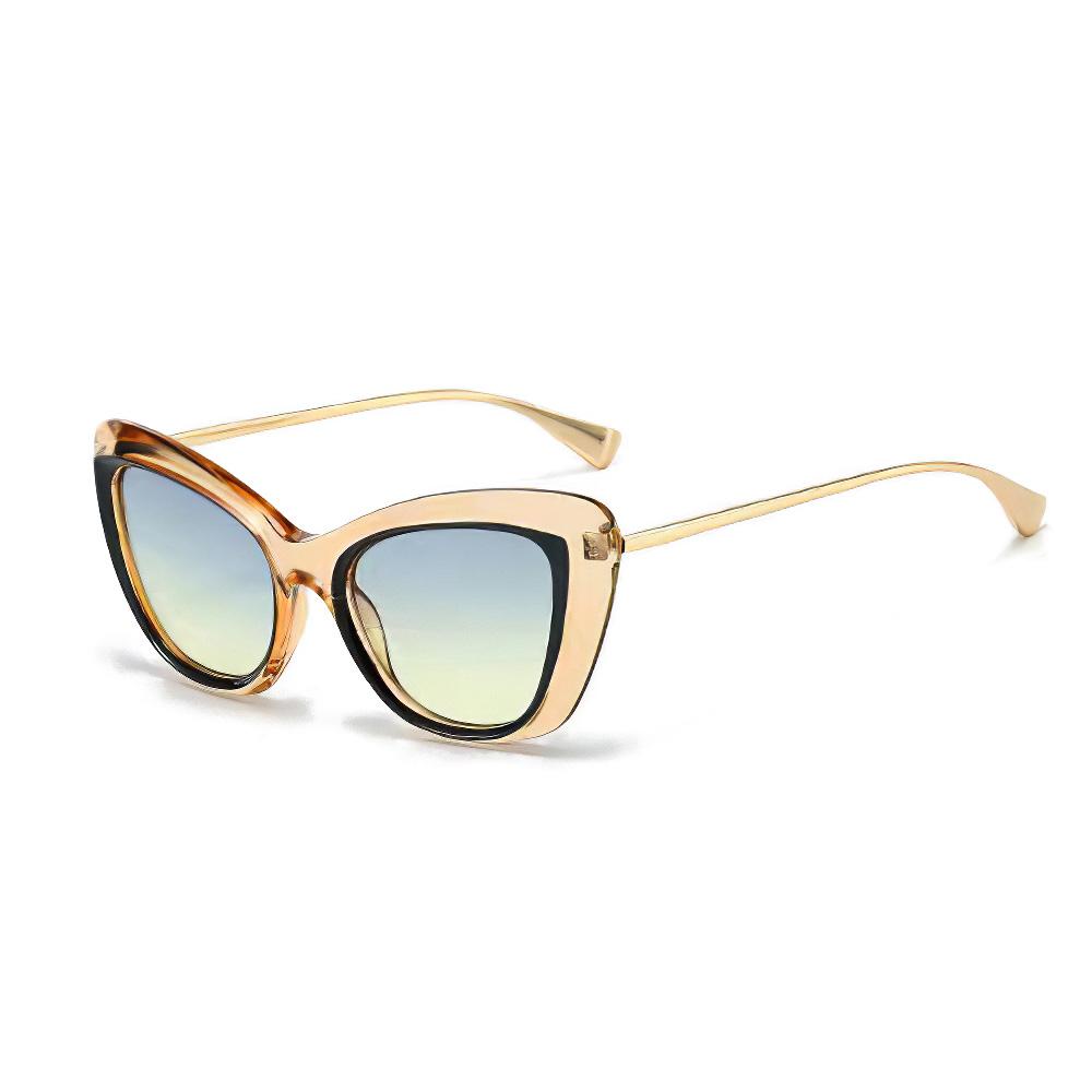 Sunglasses For Women Fashionable Cat Eye Shaped Golden Framed Glasses With High-End Design Showcasing Modern Style Sun Glasses
