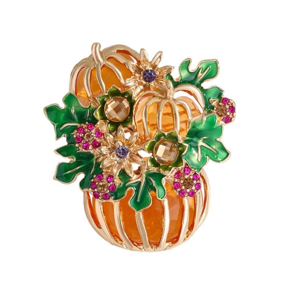 Halloween Pumpkin Brooch With Crystal Rhinestones For Costume Party Outfit Accessories And Festive Jewelry Decoration