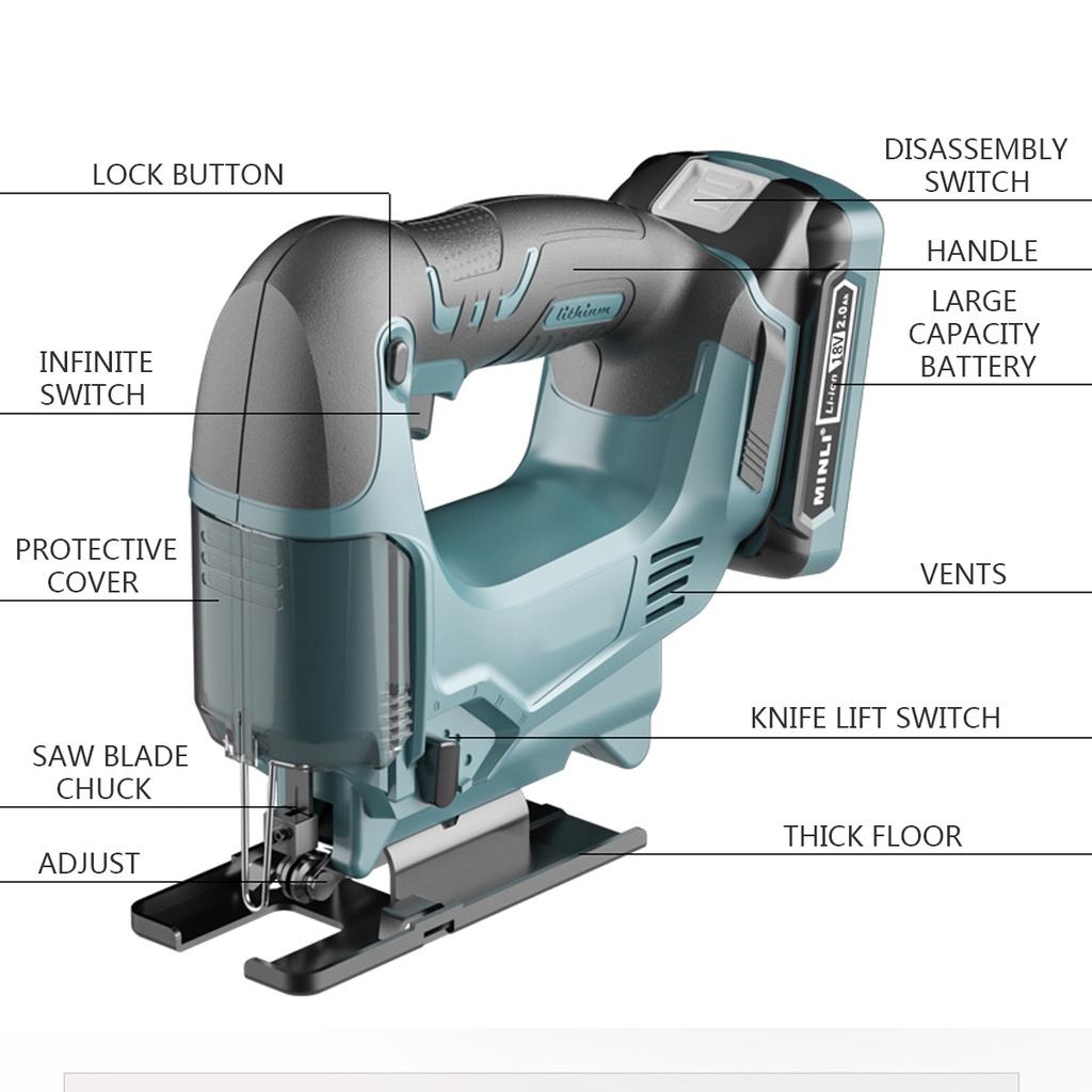 588Vf Akülü Yapboz 65mm 2900RPM Elektrikli Testere Çok Fonksiyonlu Ahşap Metal Kesme Güç Aracı 2 x 15000mAh Makita 18V Pil