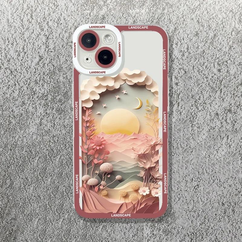 Printing Landscape Creative Mountain Phone Case For iPhone 16 15 14 13 12 11 Pro Max XS X XR 7 8 SE Soft Cover