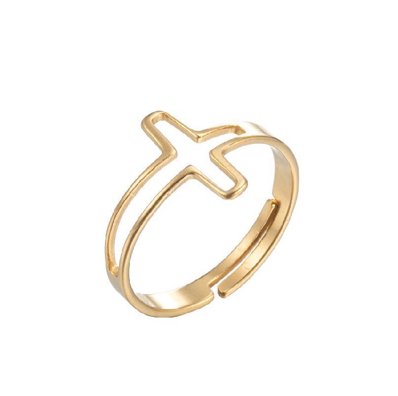 Women's Gold Geometric Cutout Wide Band Cross Ring - European & American Hip Hop Style