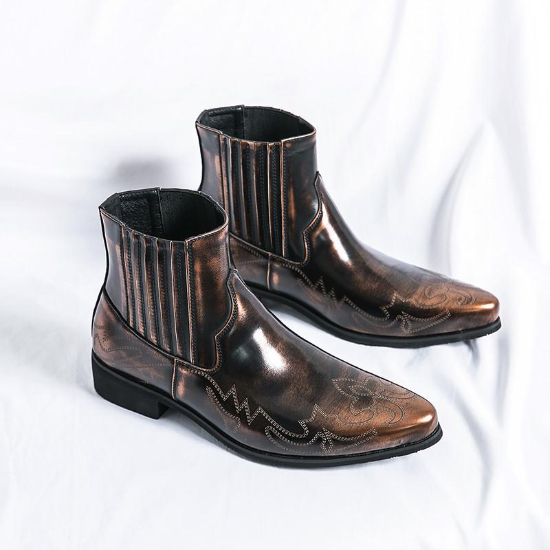 Wniter Trend New Arrival Luxury Designer Men Gold Black Chelsea Cowboy Ankle Boots Casual High Top Platform Shoes Zapatos Hombre