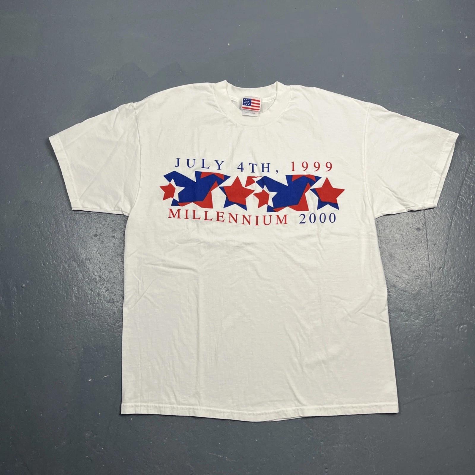 

Vintage Fourth Of July 1999 Graphic Tshirt White XL USA Dbl Sided 4XL