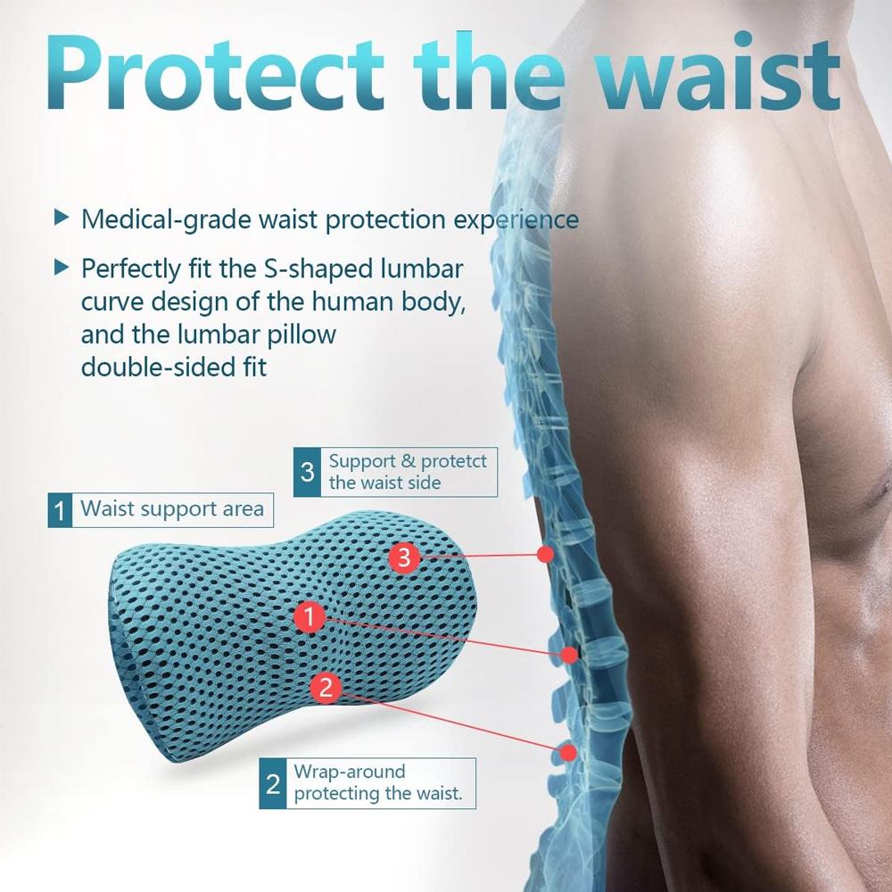 1Pcs Memory Foam Lumbar Support Cushion Breathable Car Seat Pillow for Back Pain Relief Sleeping Comfort