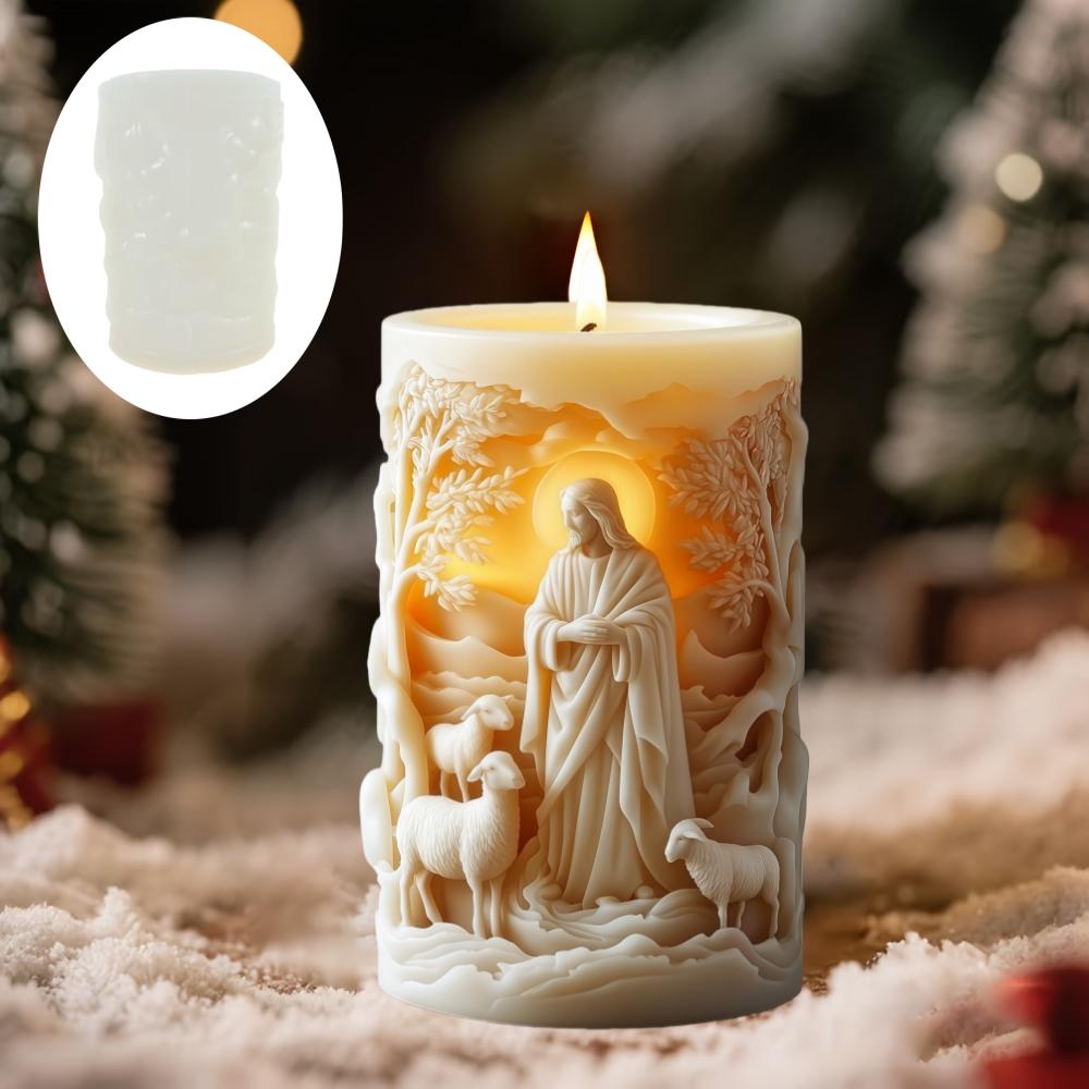 DIY Jezus Pasterz Relief Świeca Walcowa Forma Silikonowa Jezus Pasterz Relief Walec Forma Żywiczna Prezent Wielkanocny Formy Gipsowe
