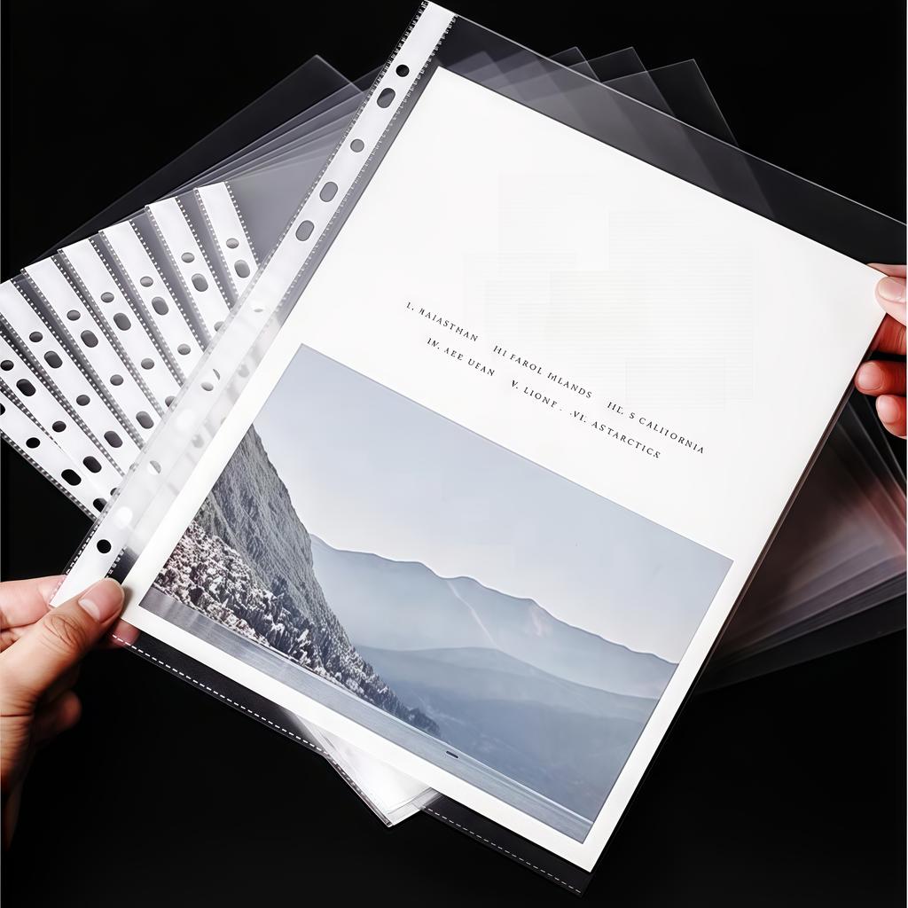 50 Heavy-Duty A4 Plastic File Folders with 11 Holes, Document Organizer, Compatible with 3-Ring Binders, Suitable for Office