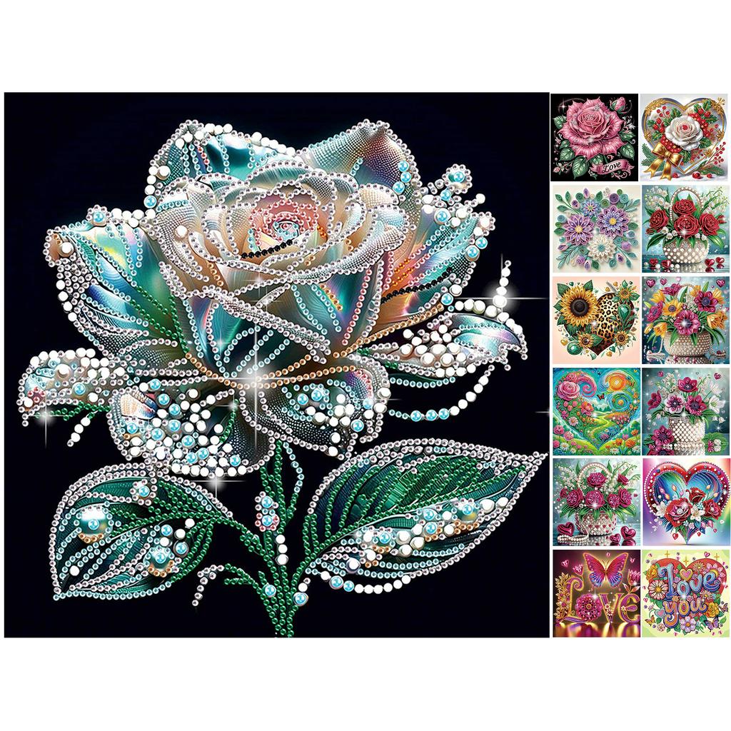 Flowers Special Shaped 5D DIY Partial Drill Diamond Art Kit for Adults Beginners Home Decor Crystal Diamond Art 11.81 X11.81inch