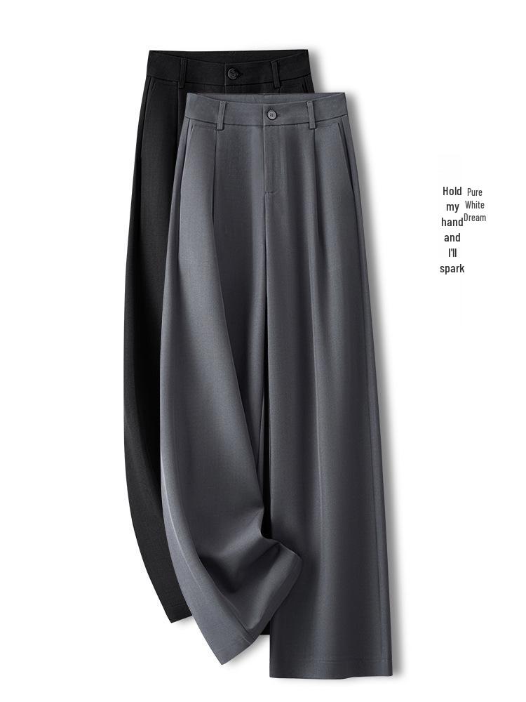 Women's Grey Wide-Leg High-Waisted Slimming Suit Pants for Spring/Autumn 2025