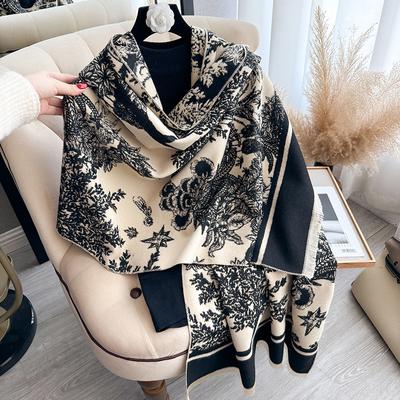 Mode Druck Kontrastfarbe Doppelseitiger Schal Winter High-End Warmer Schal Damen