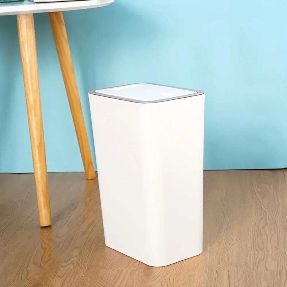Bathroom Trash Can 10L Small Garbage Can with Press Top Lid for Toilet Bedroom Living Room Plastic Wastebasket with Pop-up Lid