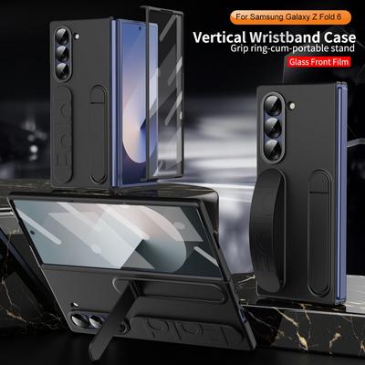 Luxusní silikonový skládací kryt na náramek pro Samsung Galaxy Z Fold6 skrytý držák ochrana objektivu proti nárazu s tvrzenou fólií pouzdro na telefon
