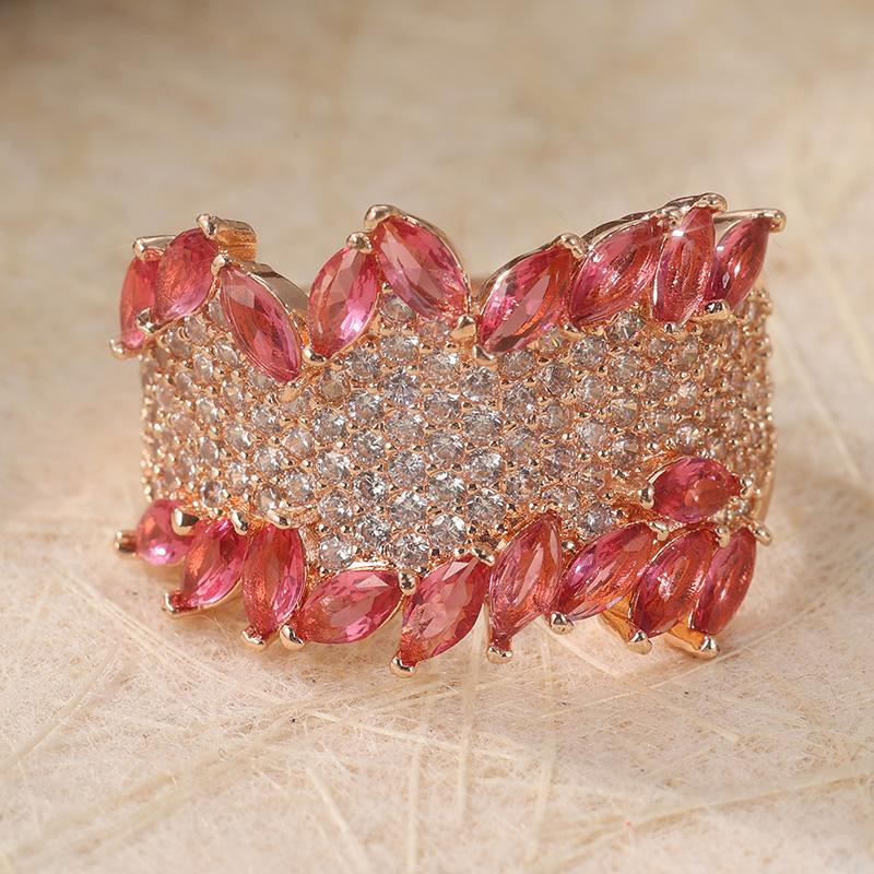 Luxury  Rose Gold Color Inlaid Pink White Cubic Zirconia Ring Exquisite Engagement Wedding Rings for Women Jewelry