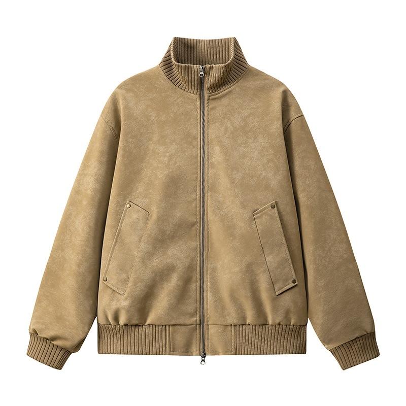 New Hong Kong style corduroy men's leather jacket daily commuting soft PU fabric lapel trendy brand leather jacket
