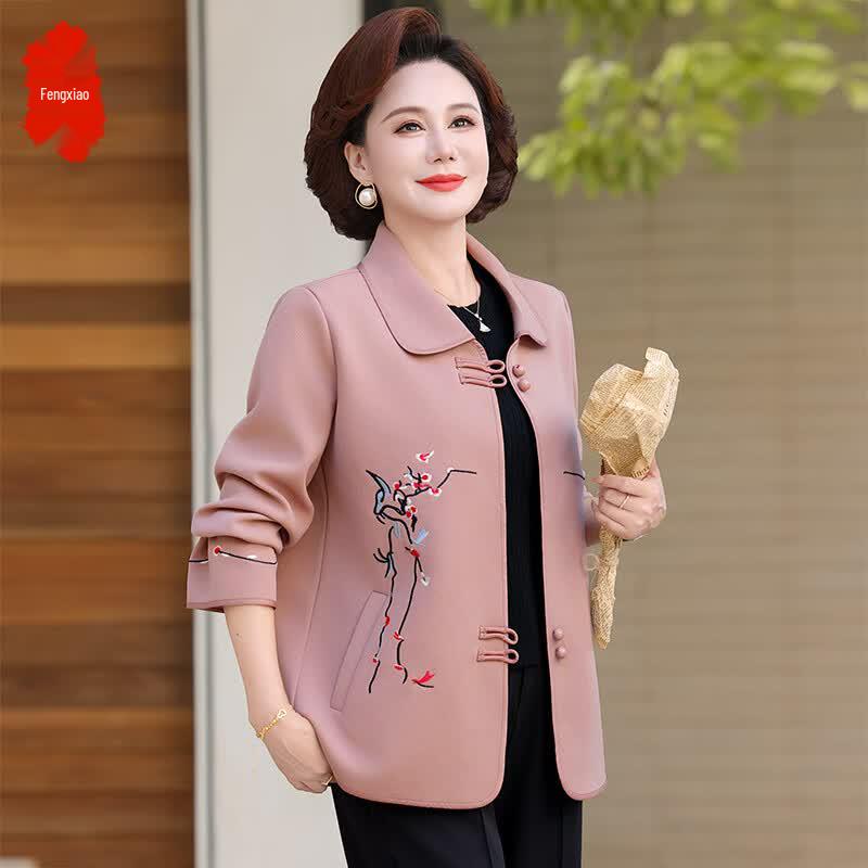 Elegant Mid-Aged Women s Chinese Button Coat 2XL