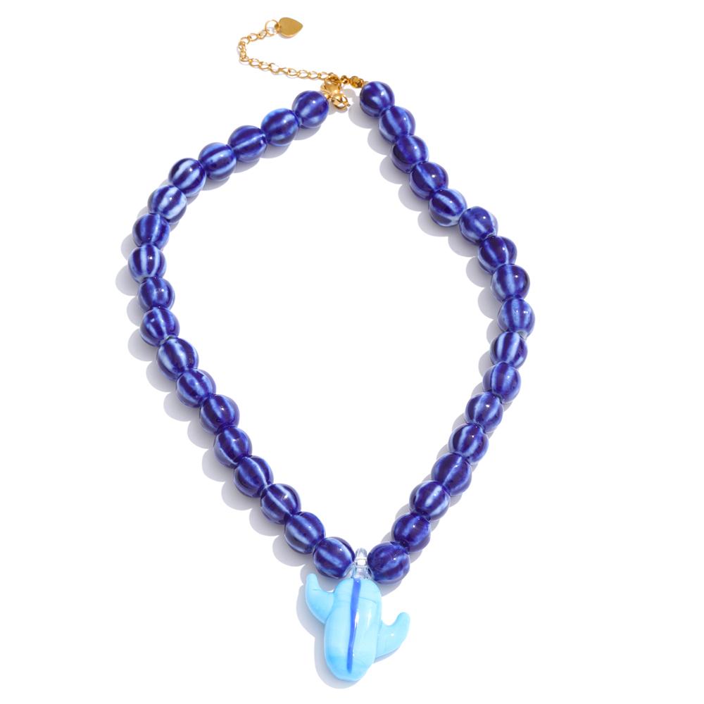 

Yhpup Ceramic Blue Yellow Beads Cactus Pendant Fashion Summer Handmade Necklace 2025 New Popular Youth Jewelry Accessories Gift
