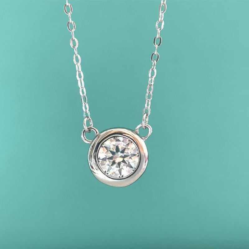 Pt950 Platinum Plated Moissanite Bubble Necklace with Round Diamond Pendant – Gift for Girls' Birthday or Valentine's Day