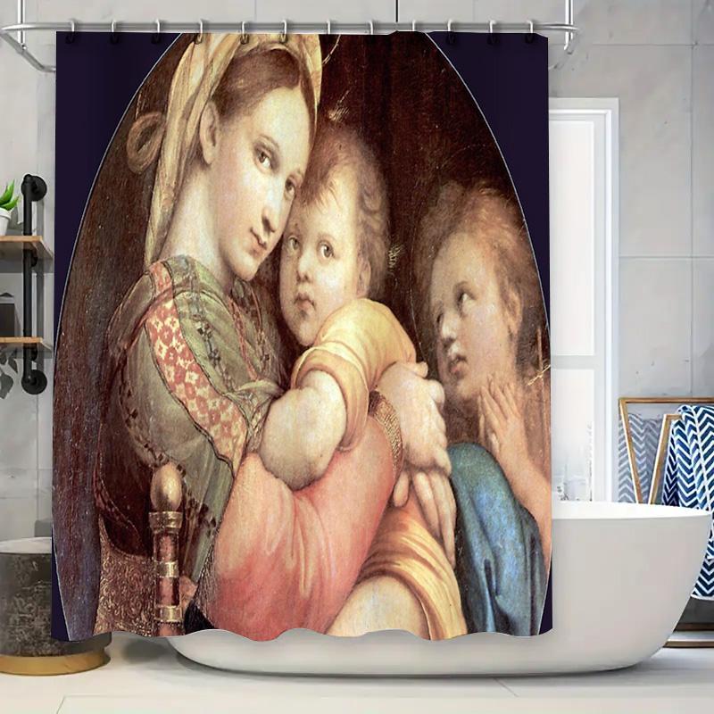 

Vintage Renaissance Art Bathroom Decor Shower Curtain Biblical Mary Jesus Portrait Backdrop Washroom Fabric Home Textile W60H190(CM)-1 Pcs