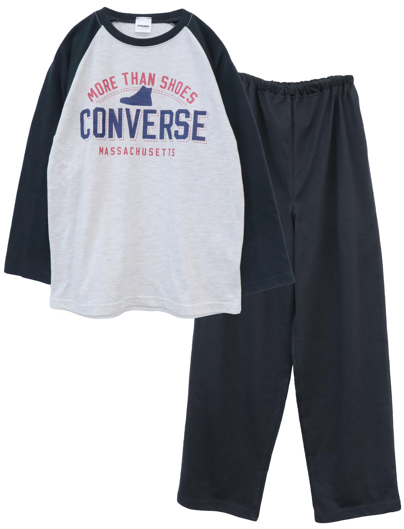 

Kaitak Family Converse Kids Long Sleeve Pajamas with Raglan Sleeves, Spring/Autumn, Gray/Navy, Sizes 140cm, 150cm, and 160cm (140cm, Gray)