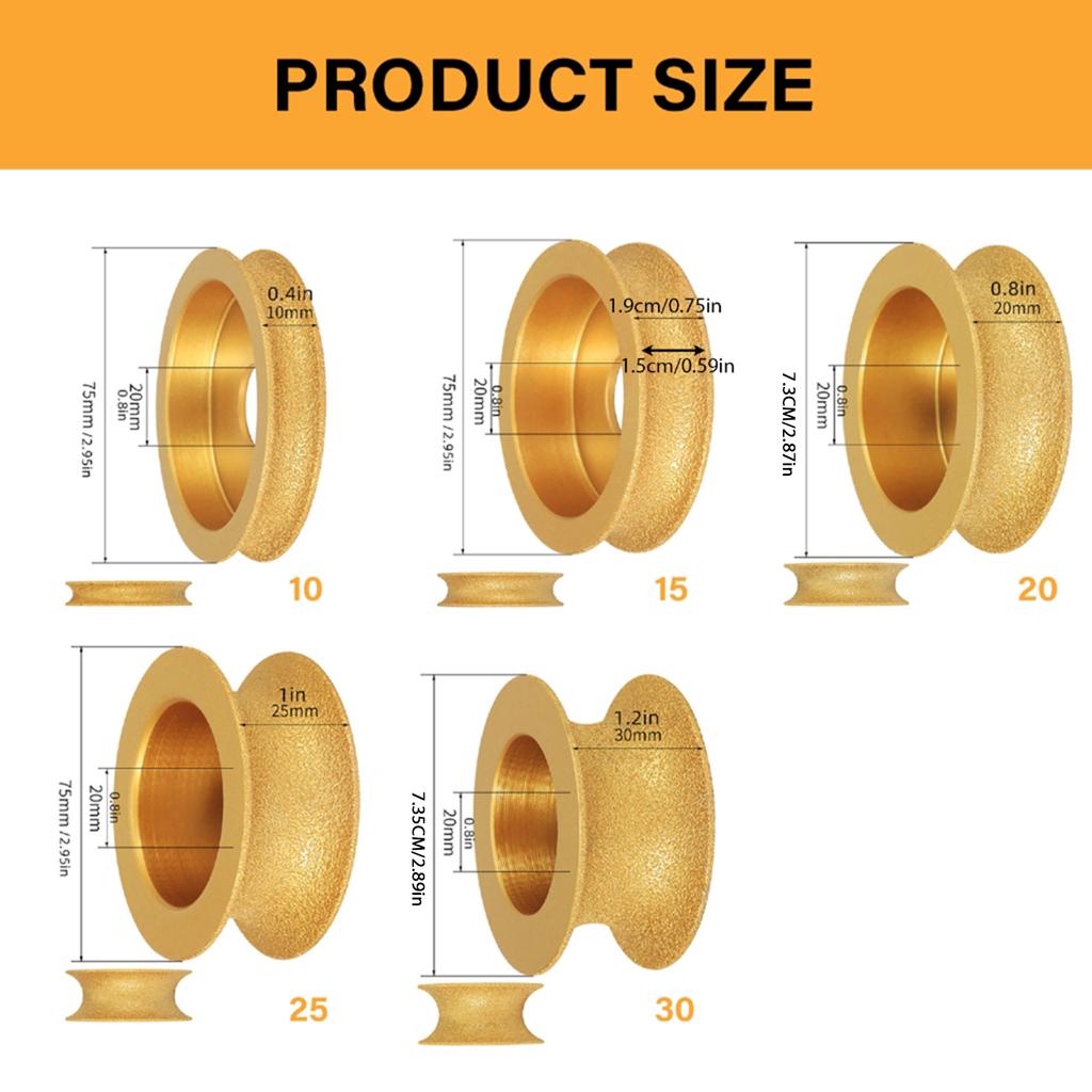 10mm/15mm/20mm/25mm/30mm Round Brazed Diamonds Grinding Wheel Marble Stone Edging Profile Grinding Disc Replacement