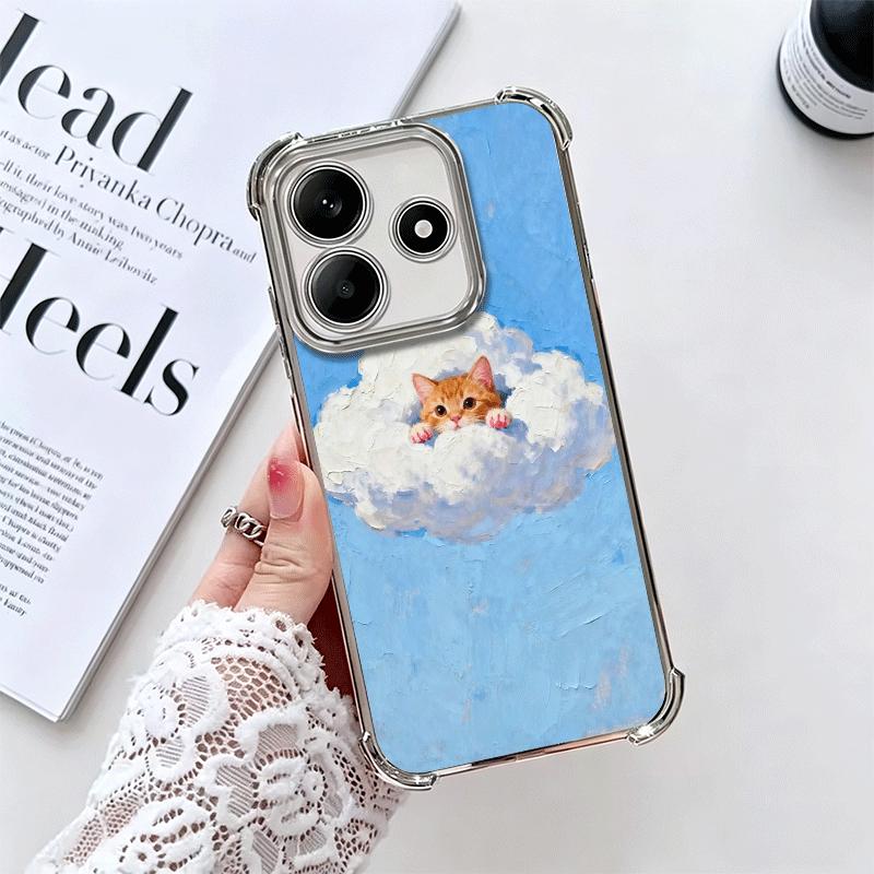 Cat Cute Kitten Cartoon Plating Phone Case For Xiaomi Redmi Note 14 15 Pro Plus 13 12 11 11S 11T 10 9S 9 5G Anti-Fall Airabag Co
