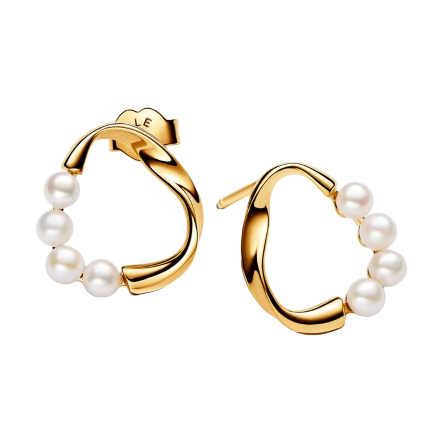 Pandora Round Pearl Edged Design Earrings Women earrings Gold 263276C01 Box