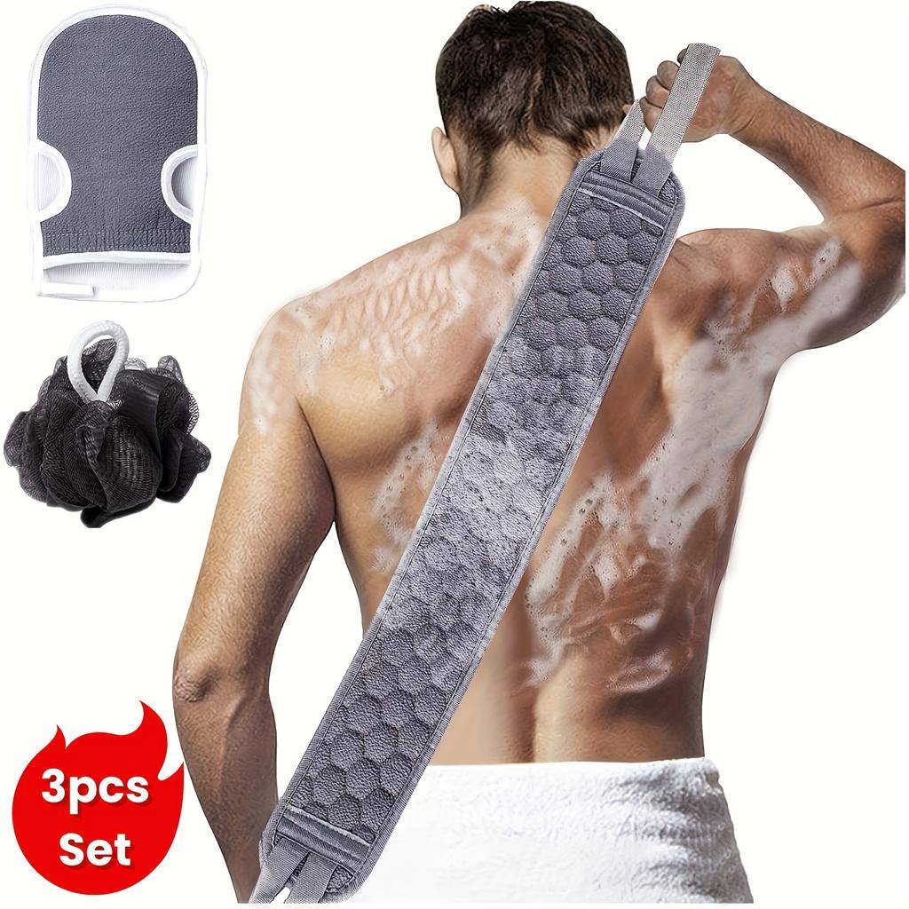 3pcs/set Bath Back Exfoliating Set, Bath Glove, Exfoliating Bath Washcloth Towel, Body Scrubber Bathing Accessories