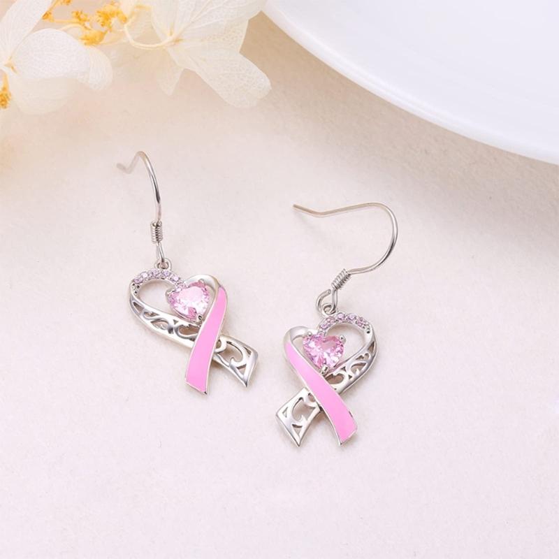 Silver Vintage Pink Crystal Heart Earrings For Women Girl Trend Dangle Earring Jewelry Prevent Allergy Party Accessories