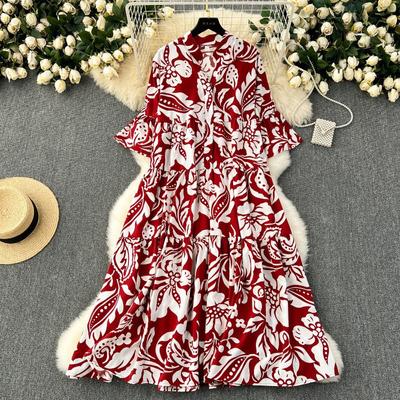Plus Size Women's Clothing Loose Print Vestdios Trendy Anti-Aging Slimming Temperament Flab Hiding Draping Dresses
