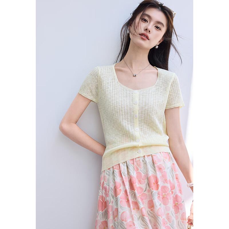 VICTORIA&VERA Women's Dopamine U-Neck Short Sleeve Knit Top